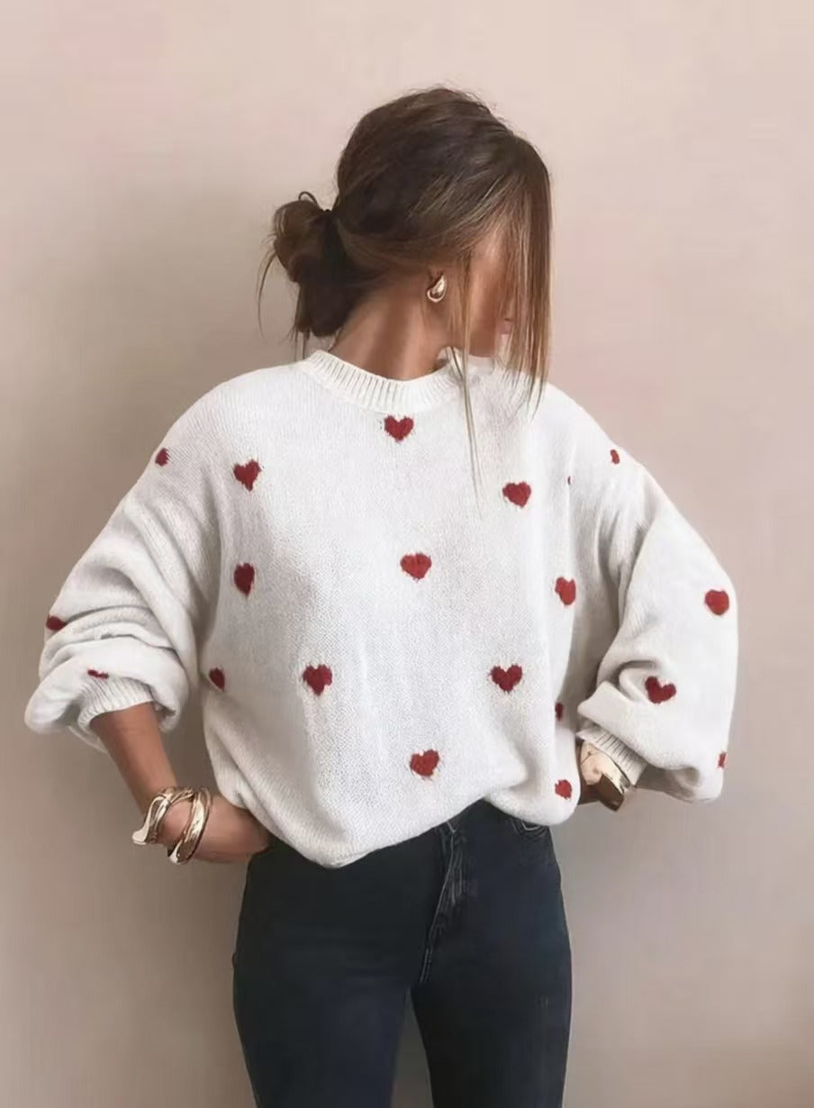 Heart Printed Oversized Knit Jumper