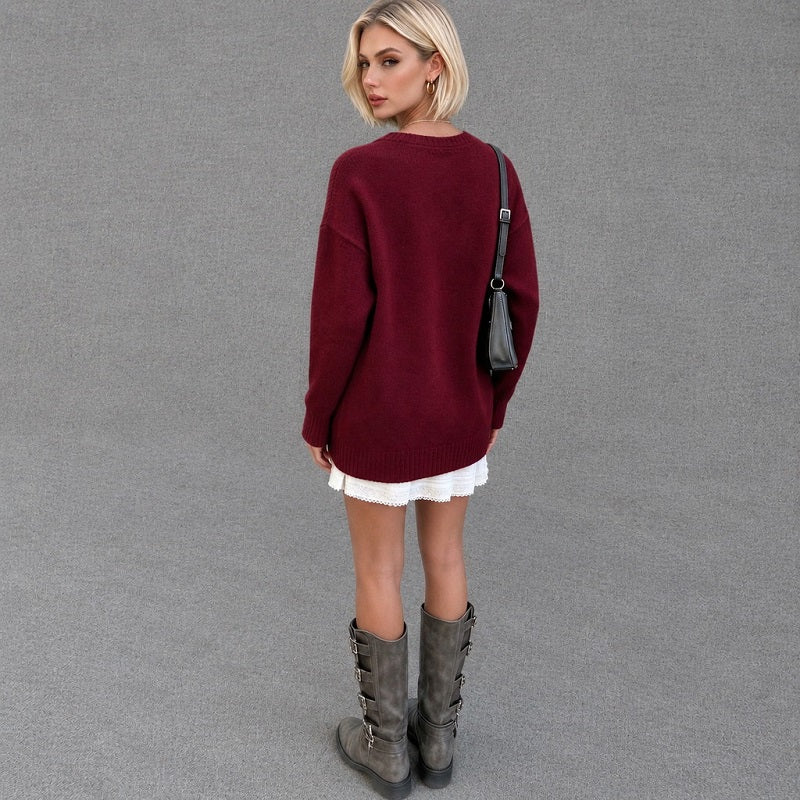 Burgundy Teddy Bear Oversized Knit Jumper