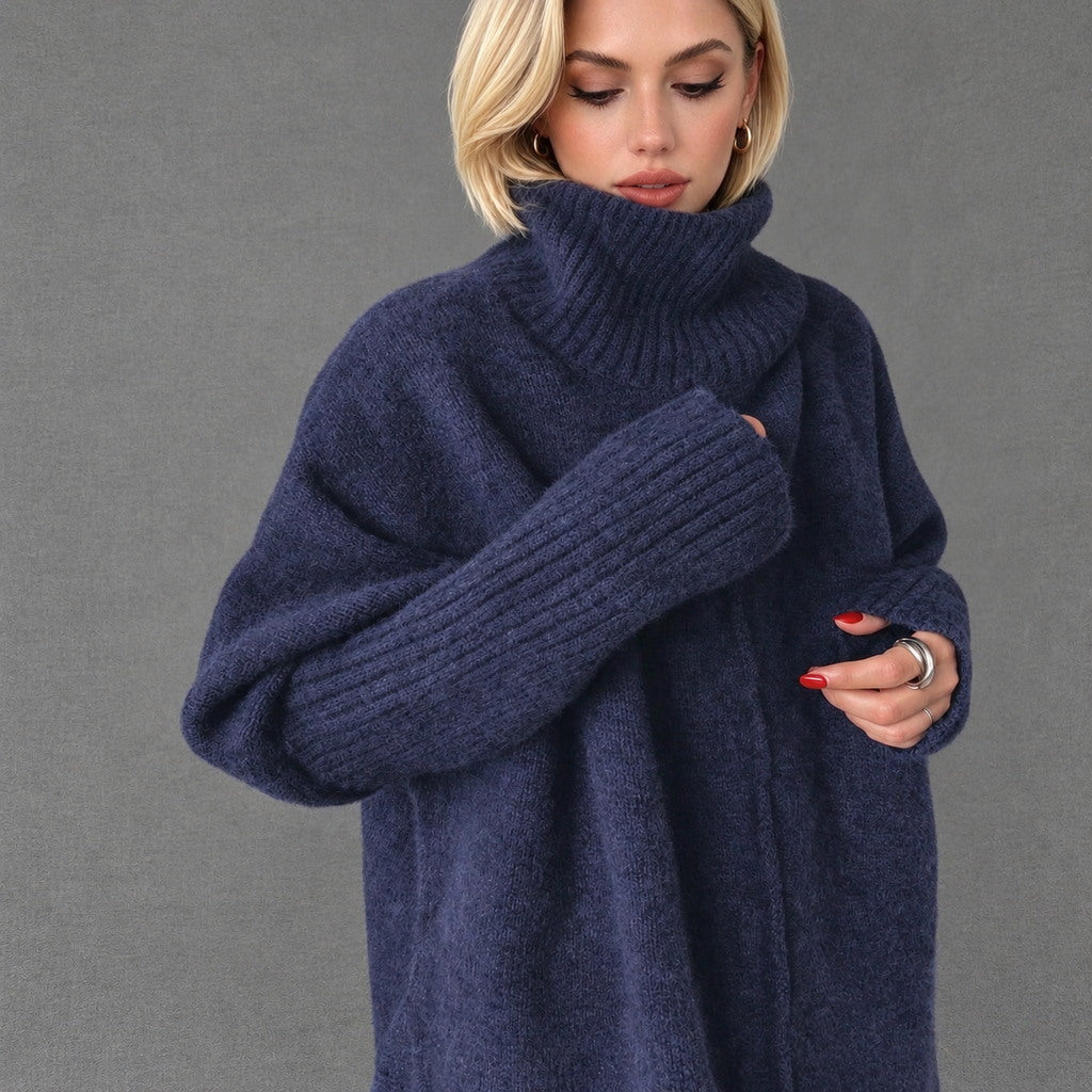 Navy Oversized Turtleneck Knit Jumper