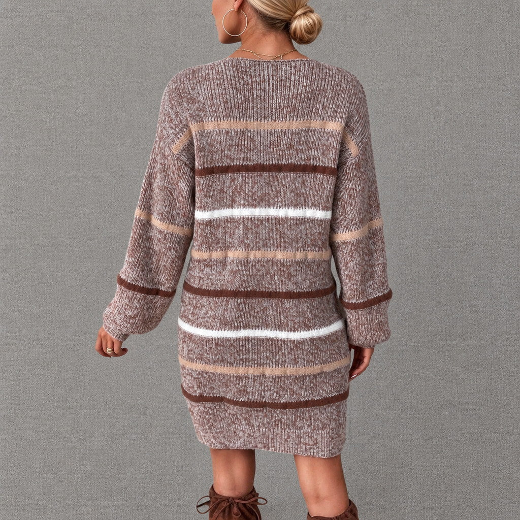 Women Striped Knit Sweater Dress