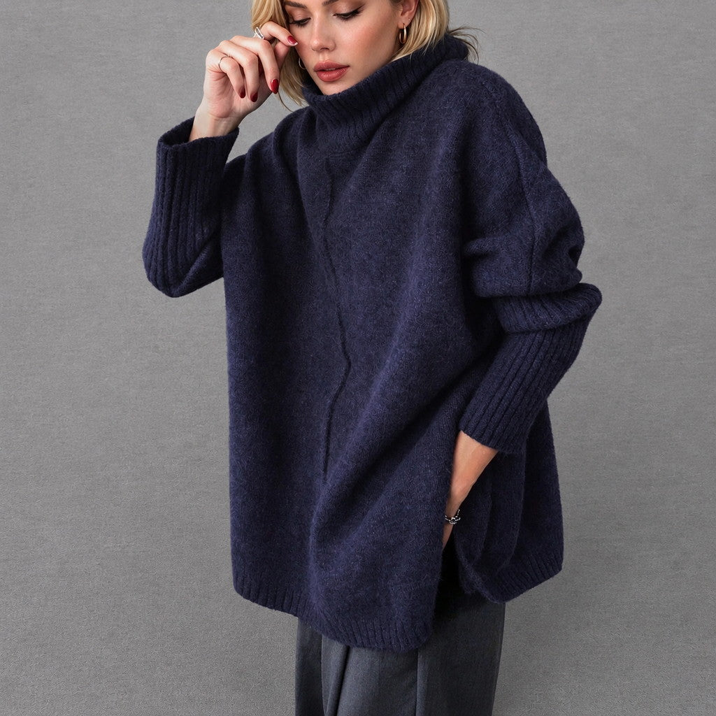 Navy Oversized Turtleneck Knit Jumper