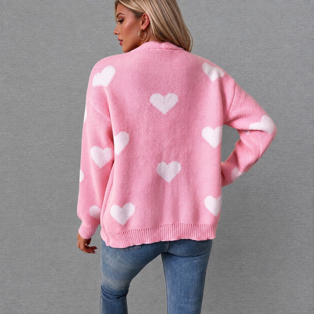 Pink Heart Oversized Knit Cardigan