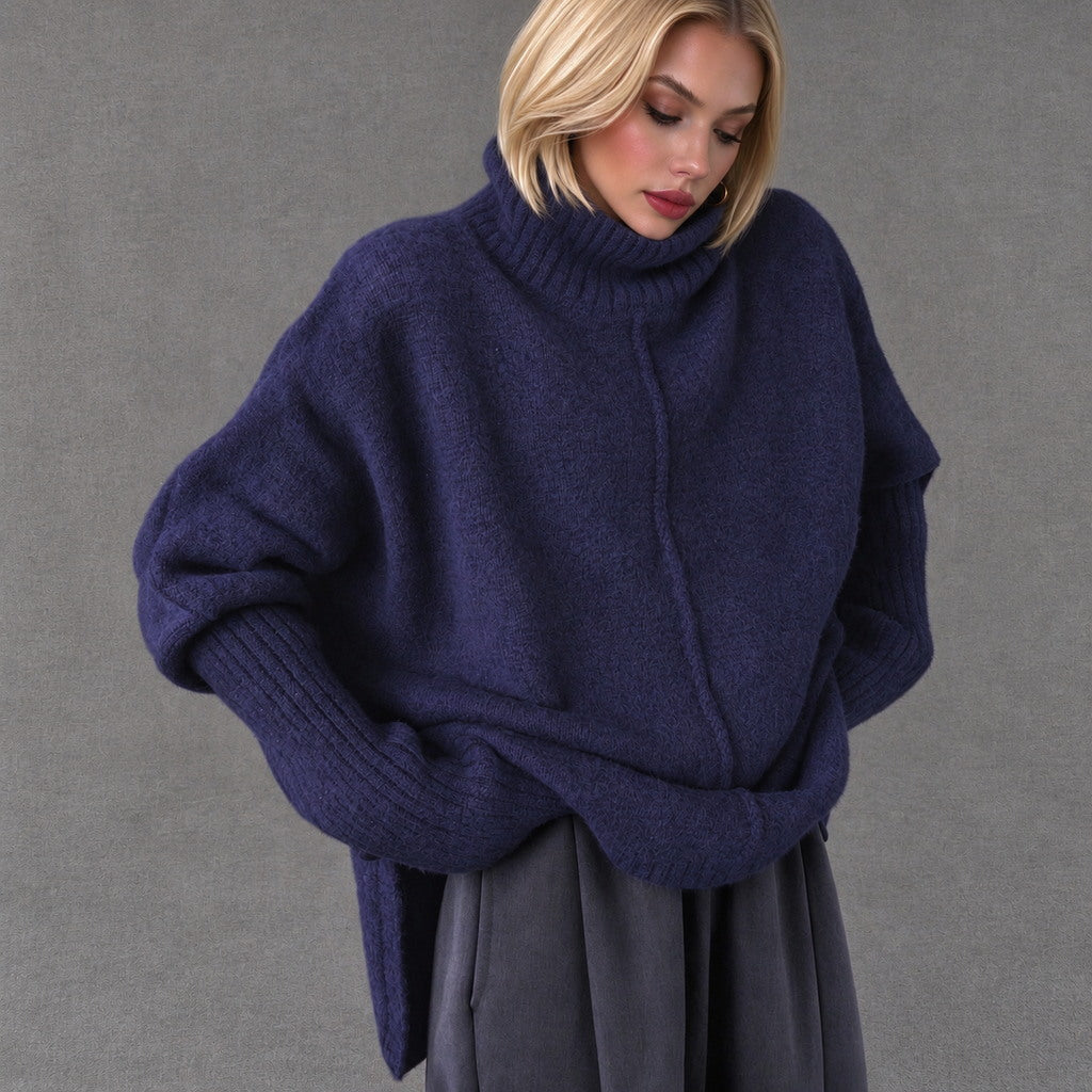 Navy Oversized Turtleneck Knit Jumper
