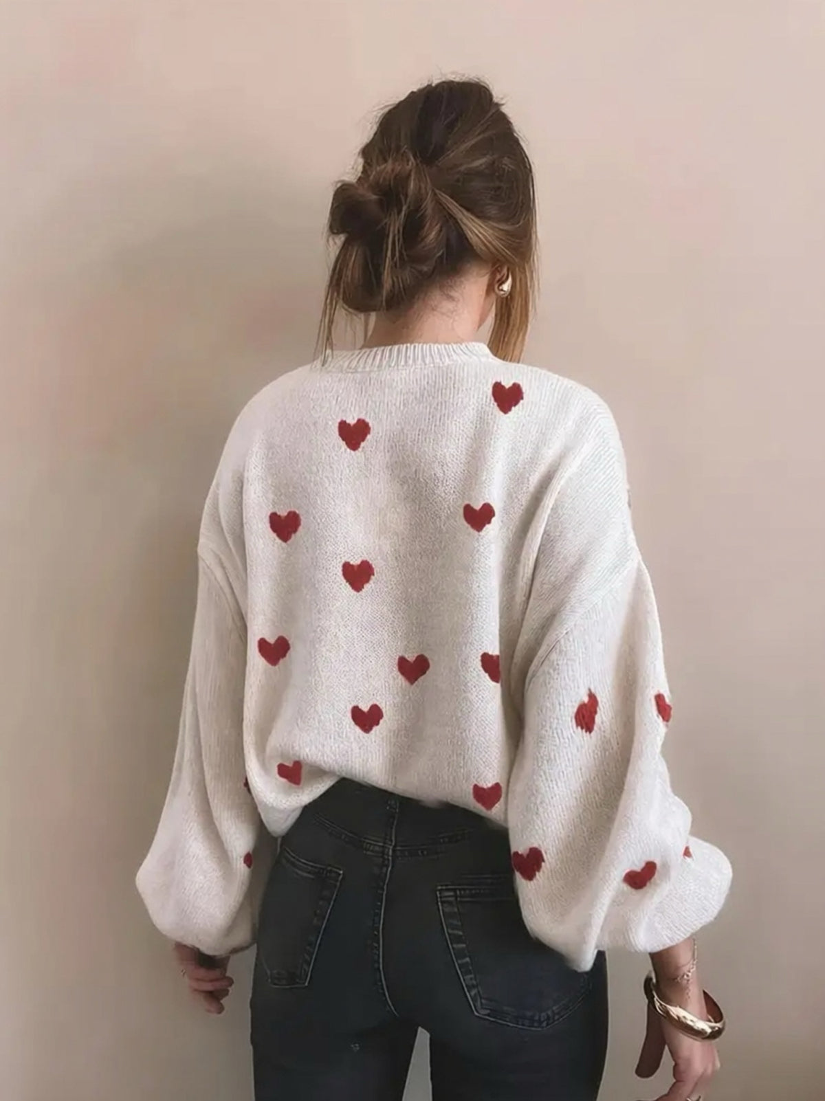Heart Printed Oversized Knit Jumper