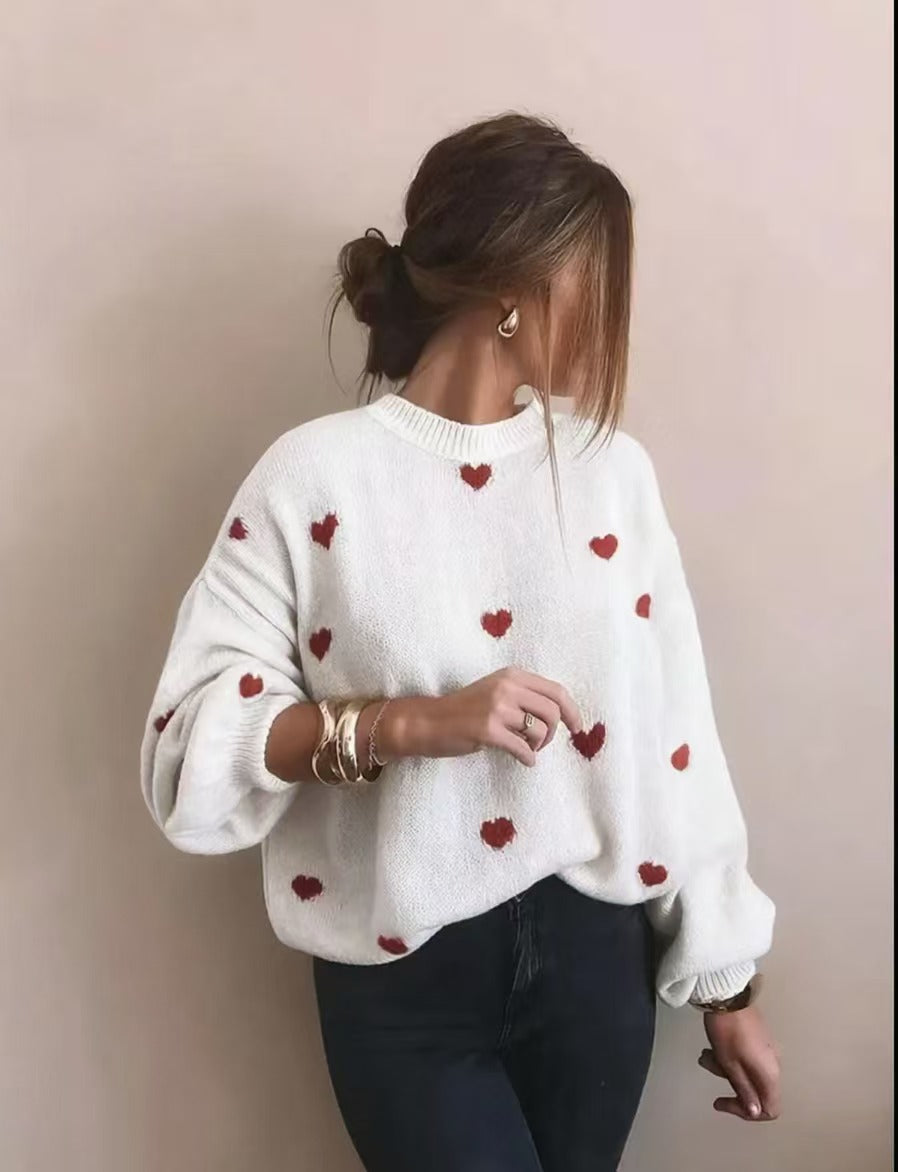 Heart Printed Oversized Knit Jumper