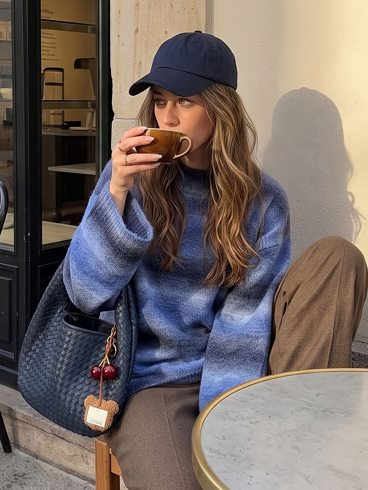Ombre Blue Fuzzy Oversized Knit Jumper