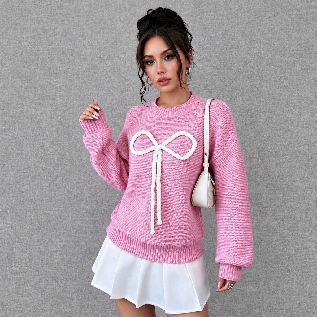 Women’s Pink Bow Oversized Knit Jumper