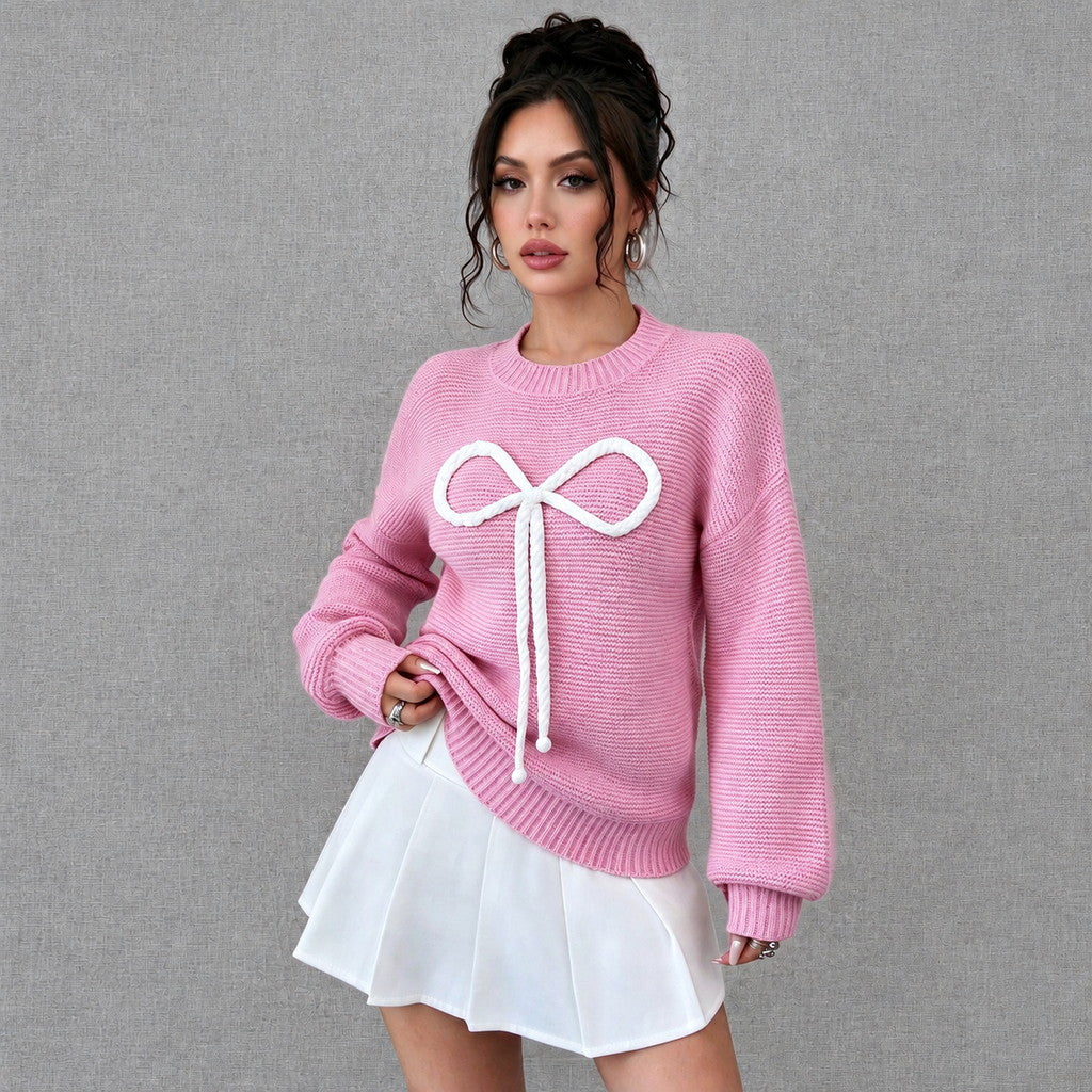 Women’s Pink Bow Oversized Knit Jumper