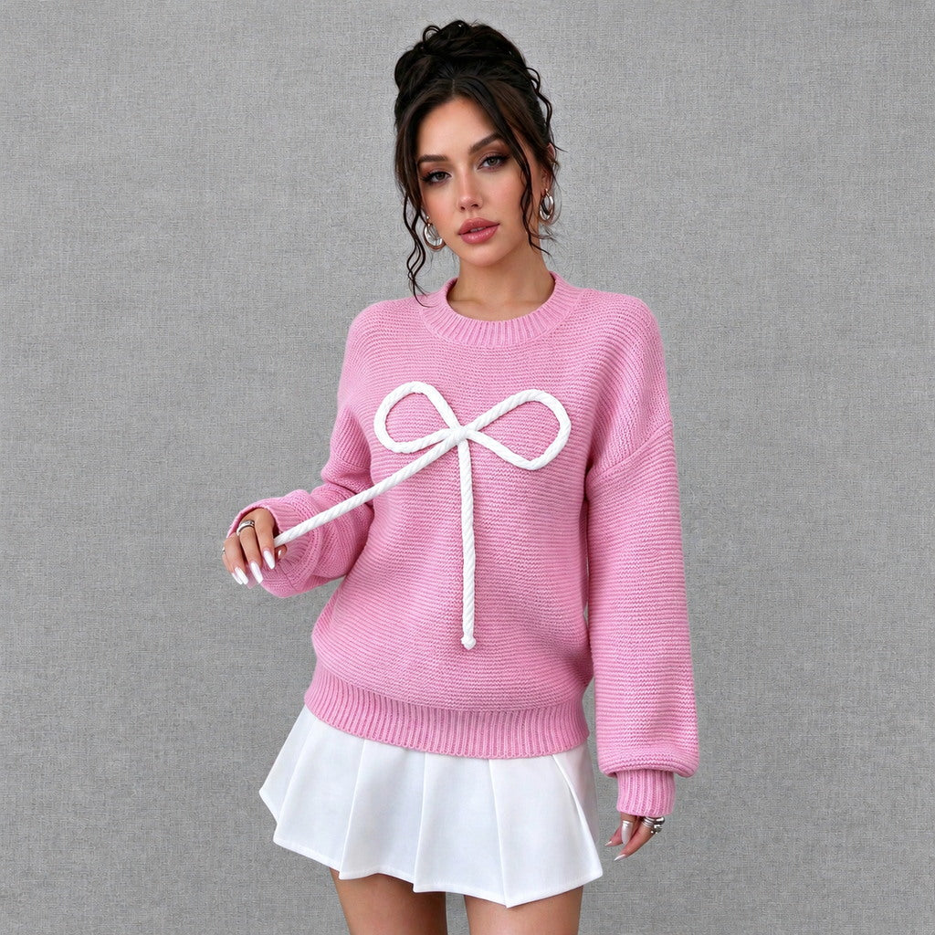 Women’s Pink Bow Oversized Knit Jumper