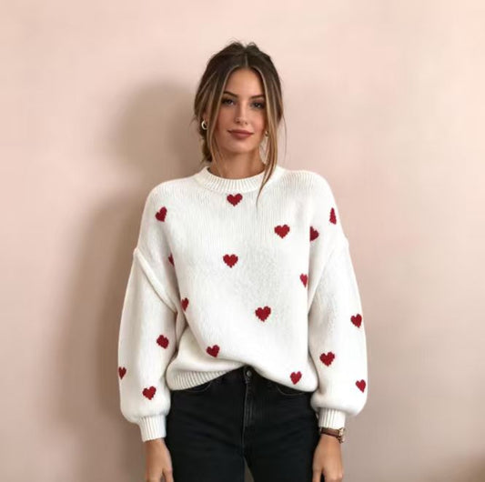 Heart Printed Oversized Knit Jumper