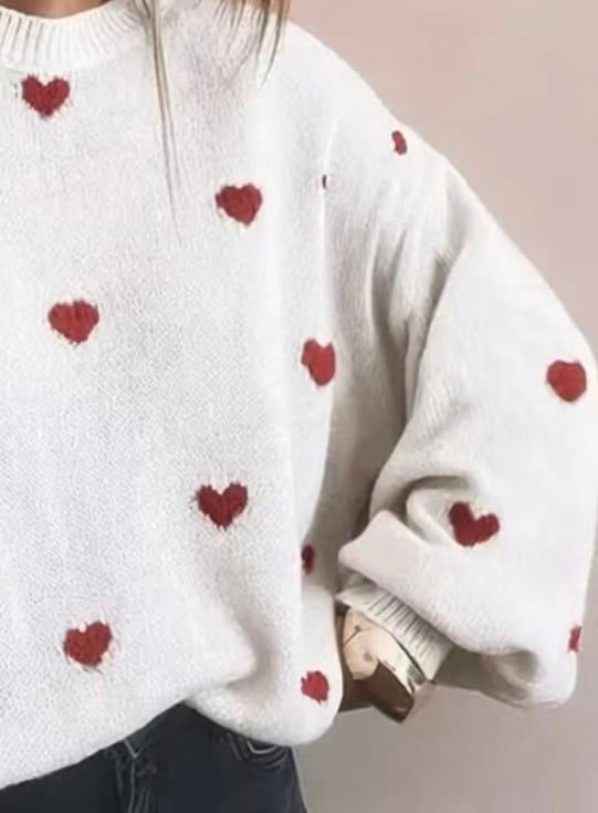 Heart Printed Oversized Knit Jumper