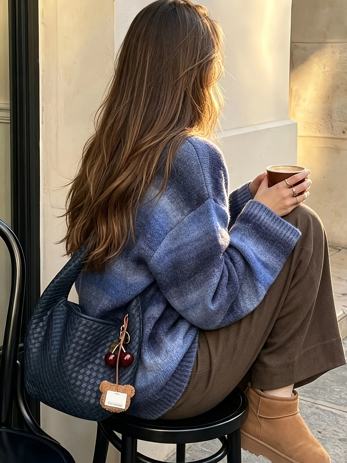 Ombre Blue Fuzzy Oversized Knit Jumper